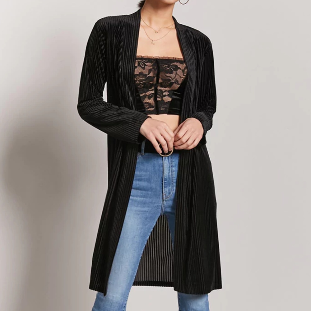 Black Velvet Stripe Kimono Cardigan Duster